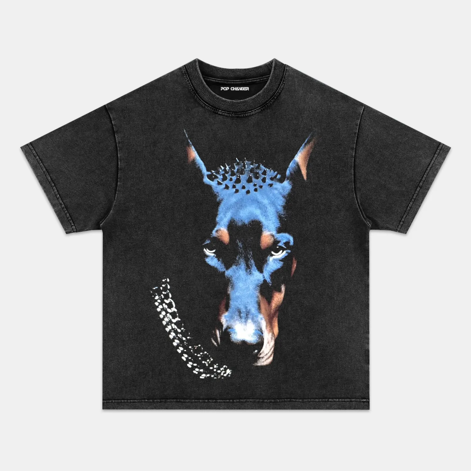 Fake Two-pieces Black&Grey Striped Top with Doberman Ear main image 0